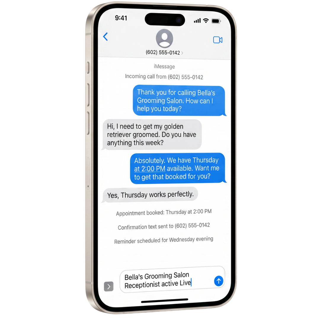Receptionist system handling a grooming appointment call